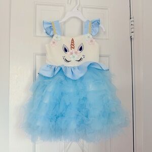 Little Kid Princess Unicorn Tutu Dress /Girls Birthday Cake Dresses (blue)